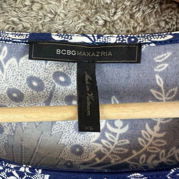 BCBGMaxAzria Blue Noely Shift Dress XS Extra Small White Black Floral - Picture 6 of 9